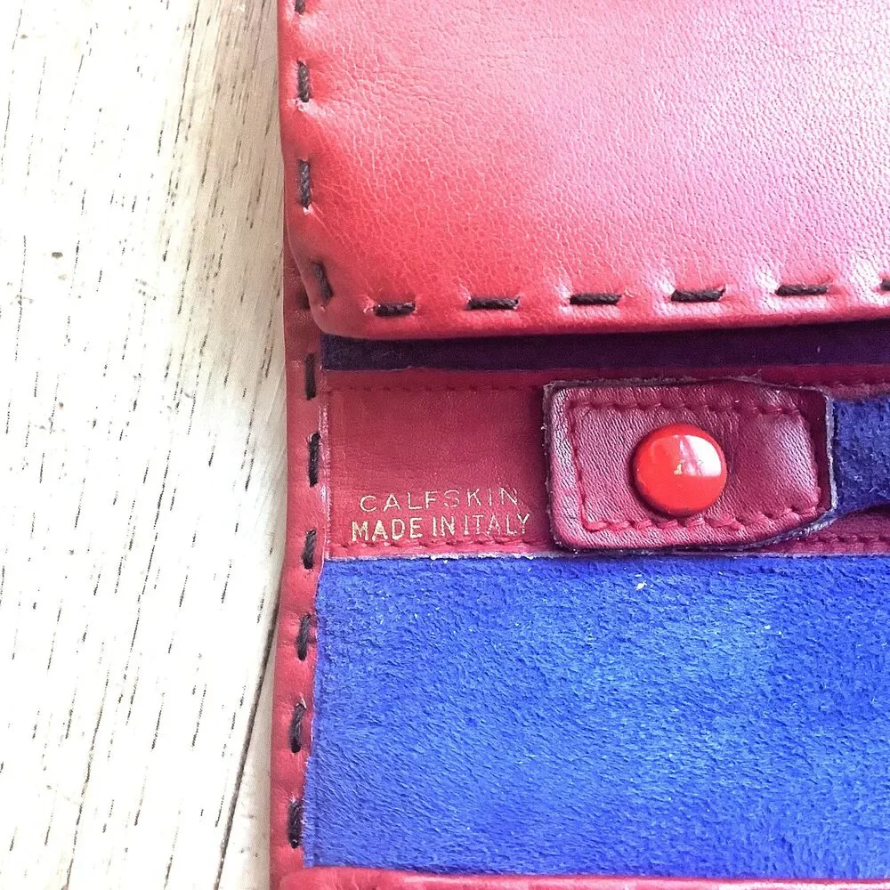 Vintage Jewelry Organizer Red Italian Leather Travel Pouch Blue Suede Lined